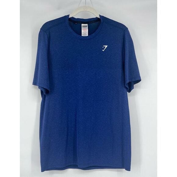 Gymshark Men Arrival Short Sleeve Blue Performance Tees with Logo Size Large EUC - Picture 1 of 8